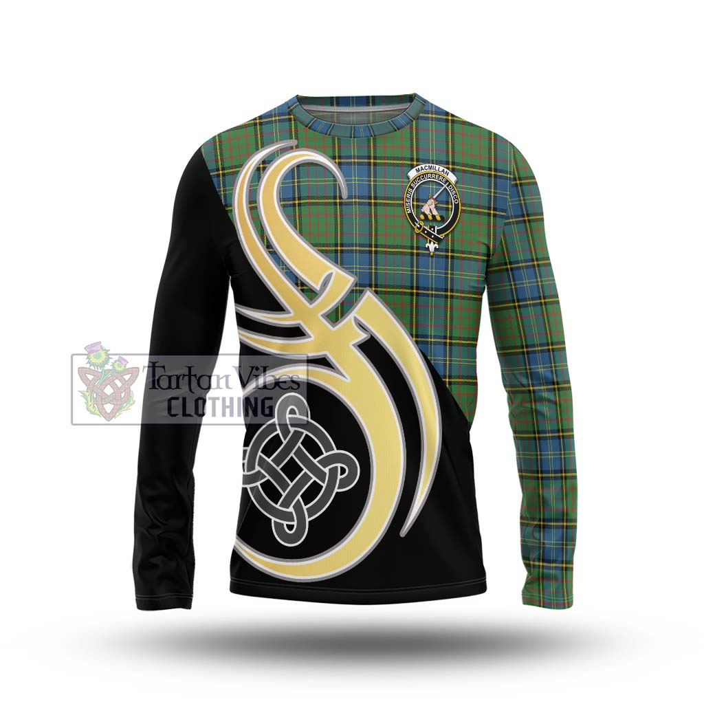 MacMillan Hunting Ancient Tartan Long Sleeve T-Shirt with Family Crest and Celtic Symbol Style Unisex - Tartan Vibes Clothing