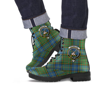 MacMillan Hunting Ancient Tartan Leather Boots with Family Crest