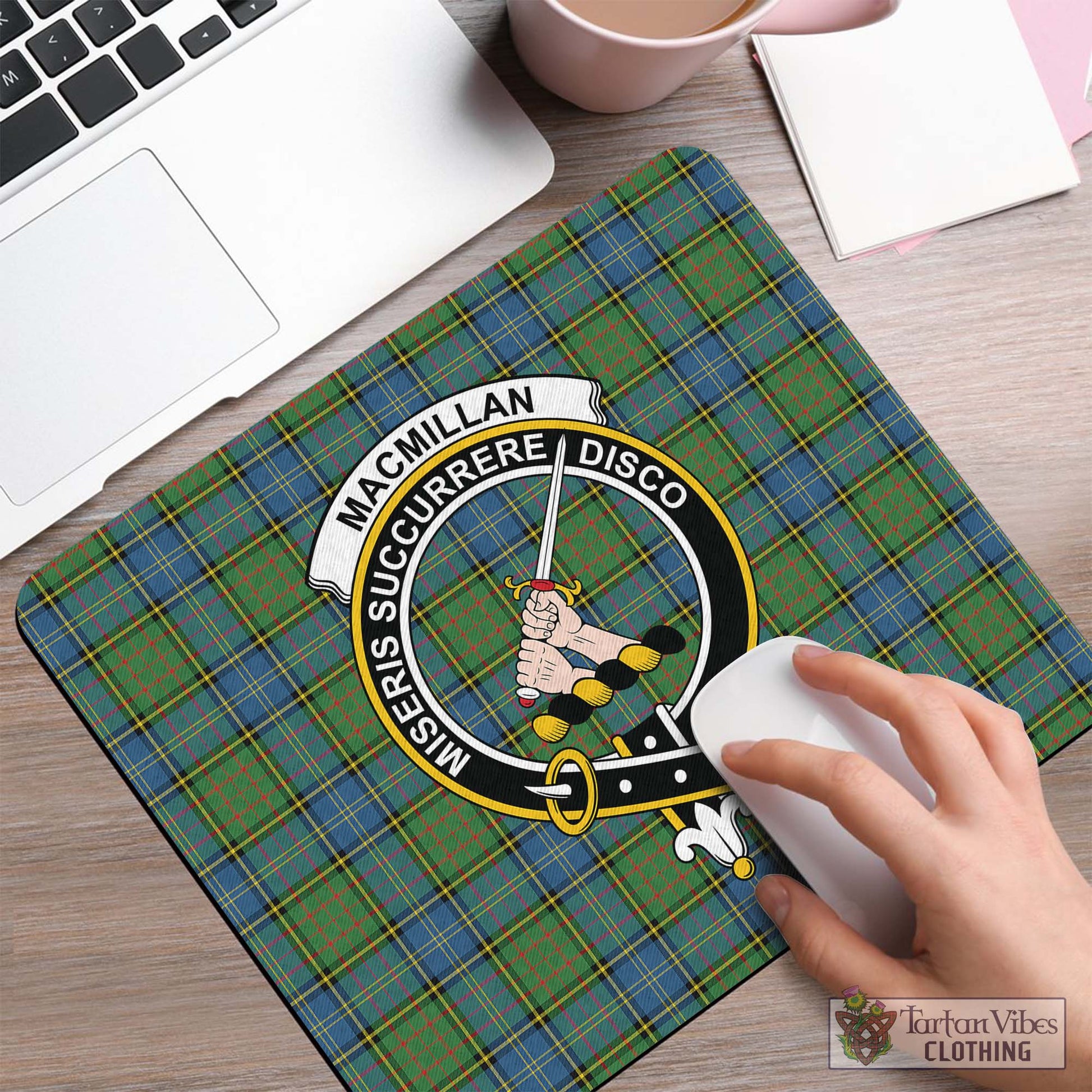 Tartan Vibes Clothing MacMillan Hunting Ancient Tartan Mouse Pad with Family Crest