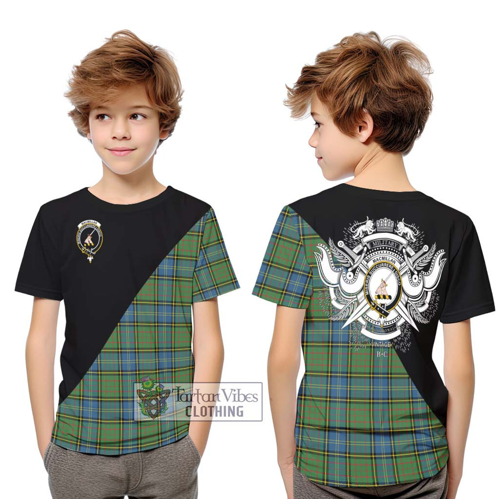 MacMillan Hunting Ancient Tartan Kid T-Shirt with Family Crest and Military Logo Style Youth XL Size14 - Tartanvibesclothing Shop