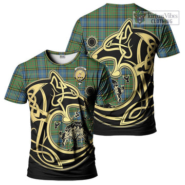 MacMillan Hunting Ancient Tartan T-Shirt with Family Crest Celtic Wolf Style