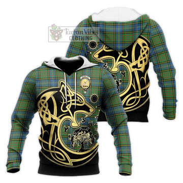 MacMillan Hunting Ancient Tartan Knitted Hoodie with Family Crest Celtic Wolf Style