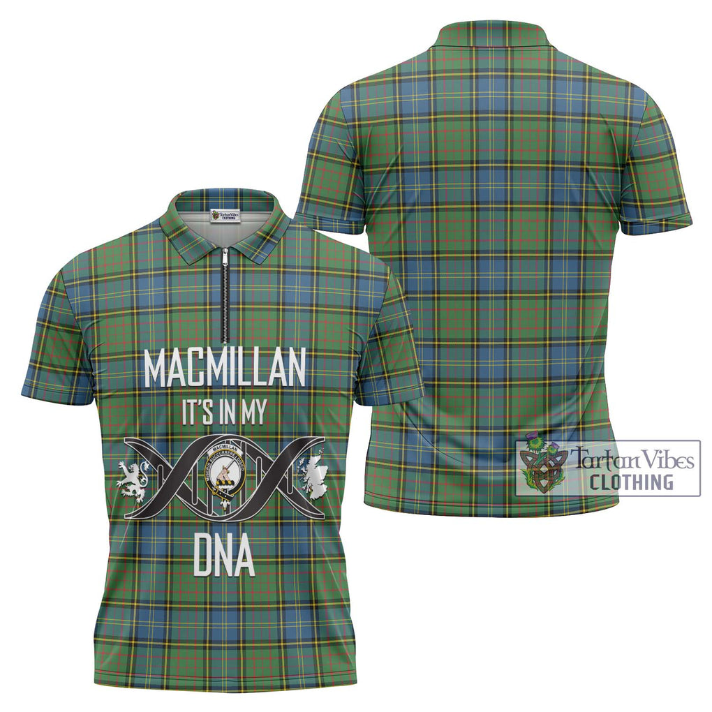 MacMillan Hunting Ancient Tartan Zipper Polo Shirt with Family Crest DNA In Me Style Unisex - Tartanvibesclothing Shop