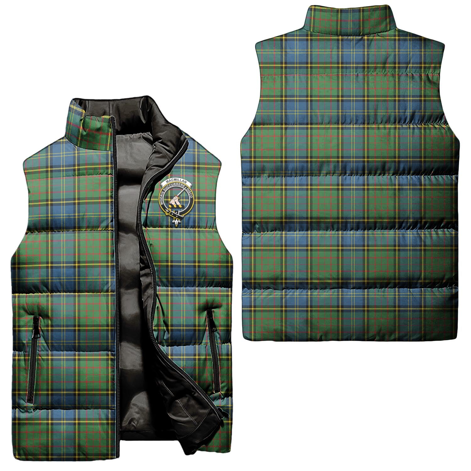 MacMillan Hunting Ancient Tartan Sleeveless Puffer Jacket with Family Crest Unisex - Tartanvibesclothing