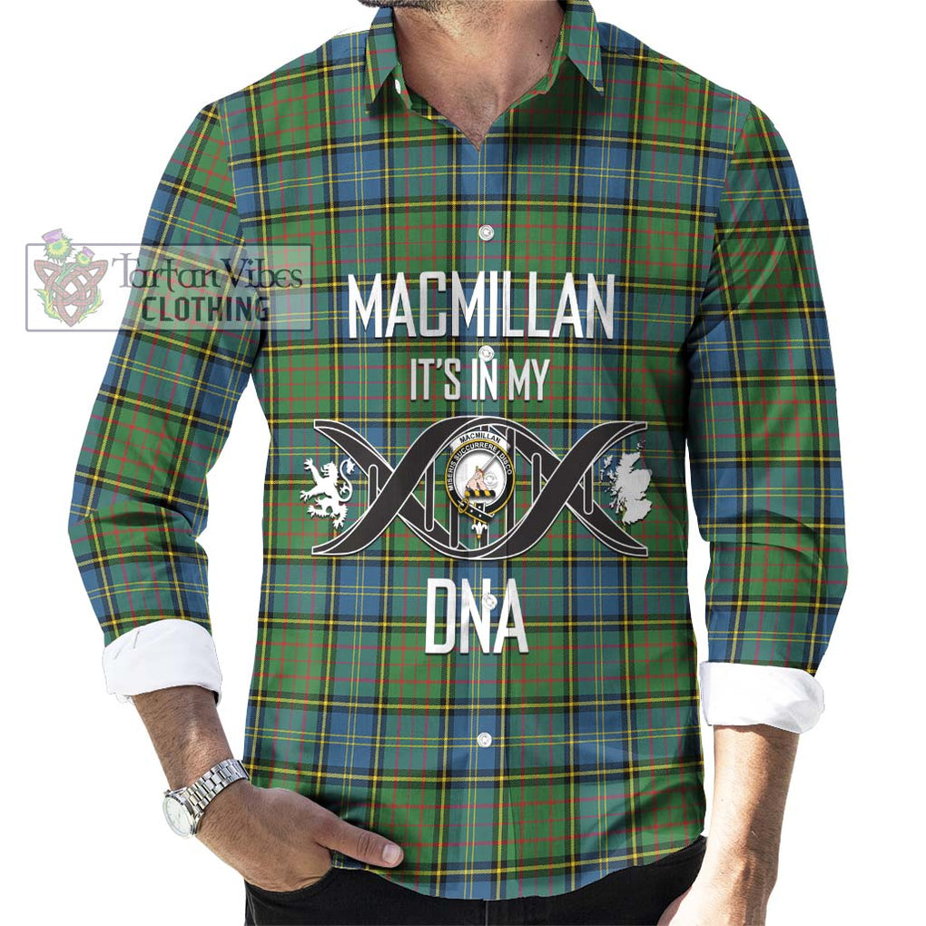 MacMillan Hunting Ancient Tartan Long Sleeve Button Shirt with Family Crest DNA In Me Style Men's Shirt S - Tartanvibesclothing Shop