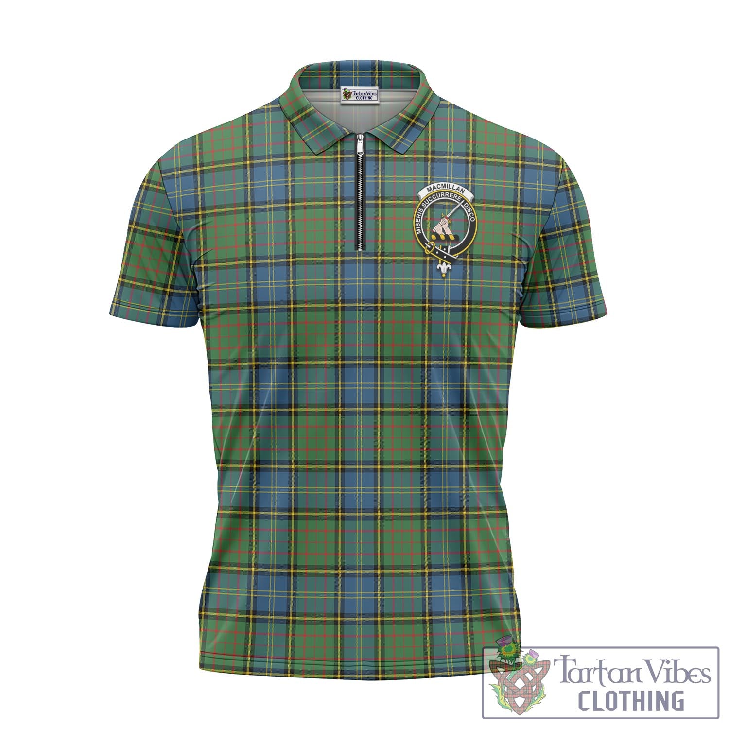 Tartan Vibes Clothing MacMillan Hunting Ancient Tartan Zipper Polo Shirt with Family Crest