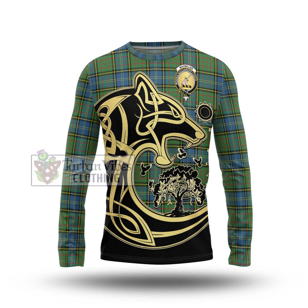 MacMillan Hunting Ancient Tartan Long Sleeve T-Shirt with Family Crest Celtic Wolf Style Unisex - Tartan Vibes Clothing