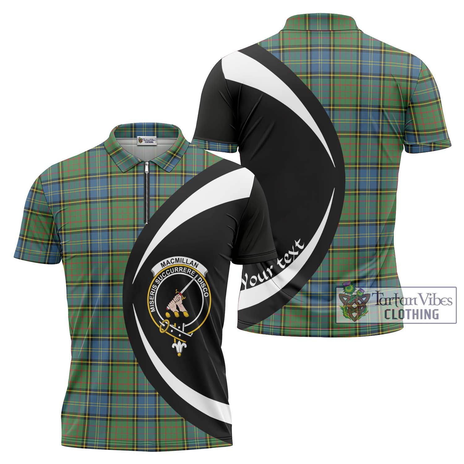 Tartan Vibes Clothing MacMillan Hunting Ancient Tartan Zipper Polo Shirt with Family Crest Circle Style