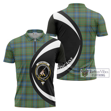 MacMillan Hunting Ancient Tartan Zipper Polo Shirt with Family Crest Circle Style