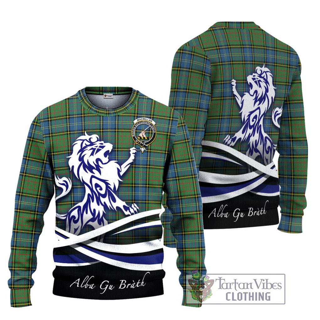 MacMillan Hunting Ancient Tartan Knitted Sweater with Alba Gu Brath Regal Lion Emblem Unisex - Tartanvibesclothing Shop