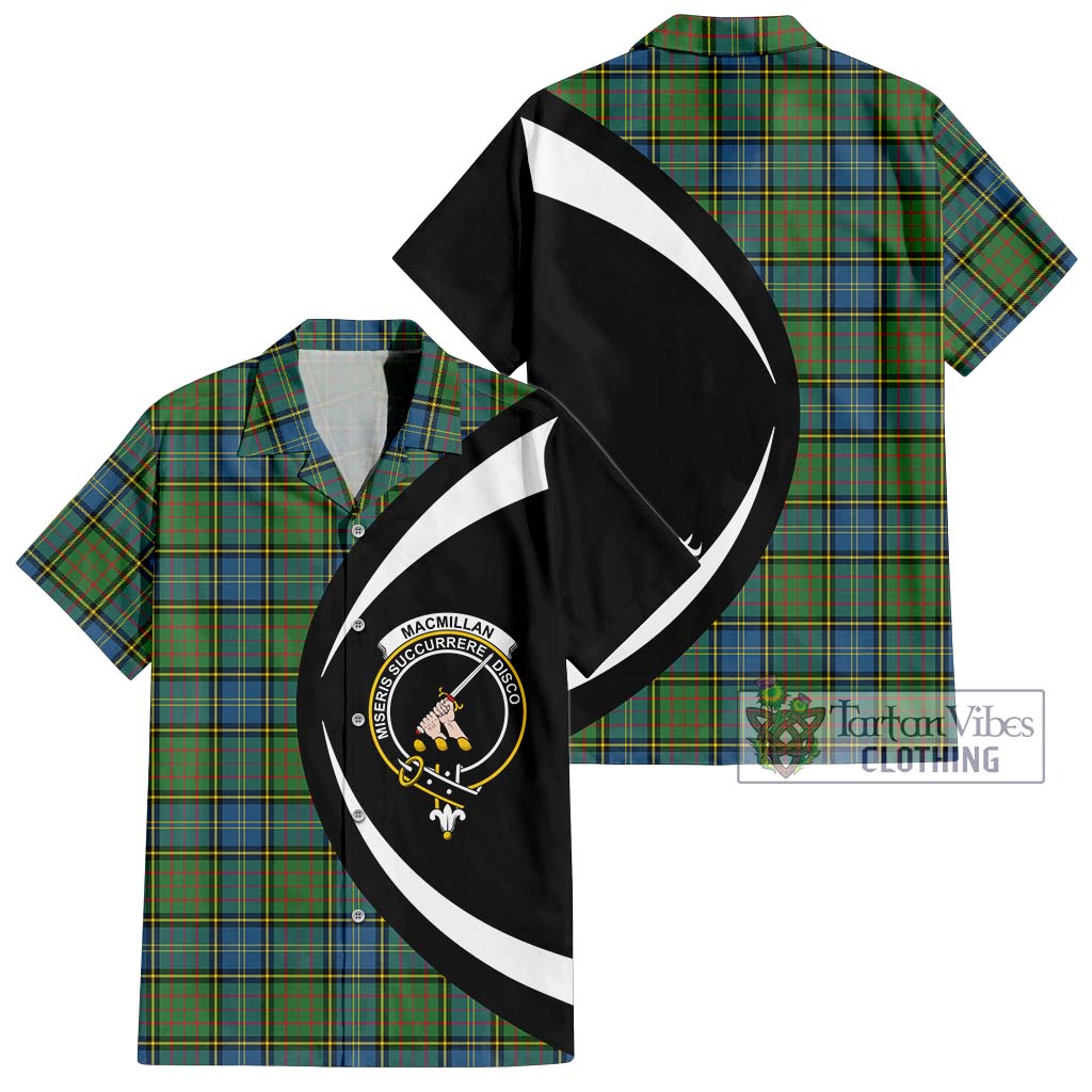 MacMillan Hunting Ancient Tartan Short Sleeve Button Up with Family Crest Circle Style Kid - Tartan Vibes Clothing