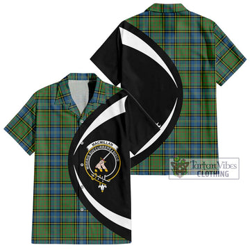 MacMillan Hunting Ancient Tartan Short Sleeve Button Up with Family Crest Circle Style