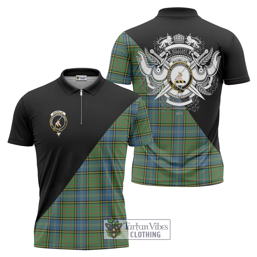 MacMillan Hunting Ancient Tartan Zipper Polo Shirt with Family Crest and Military Logo Style Unisex - Tartanvibesclothing Shop