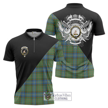 MacMillan Hunting Ancient Tartan Zipper Polo Shirt with Family Crest and Military Logo Style