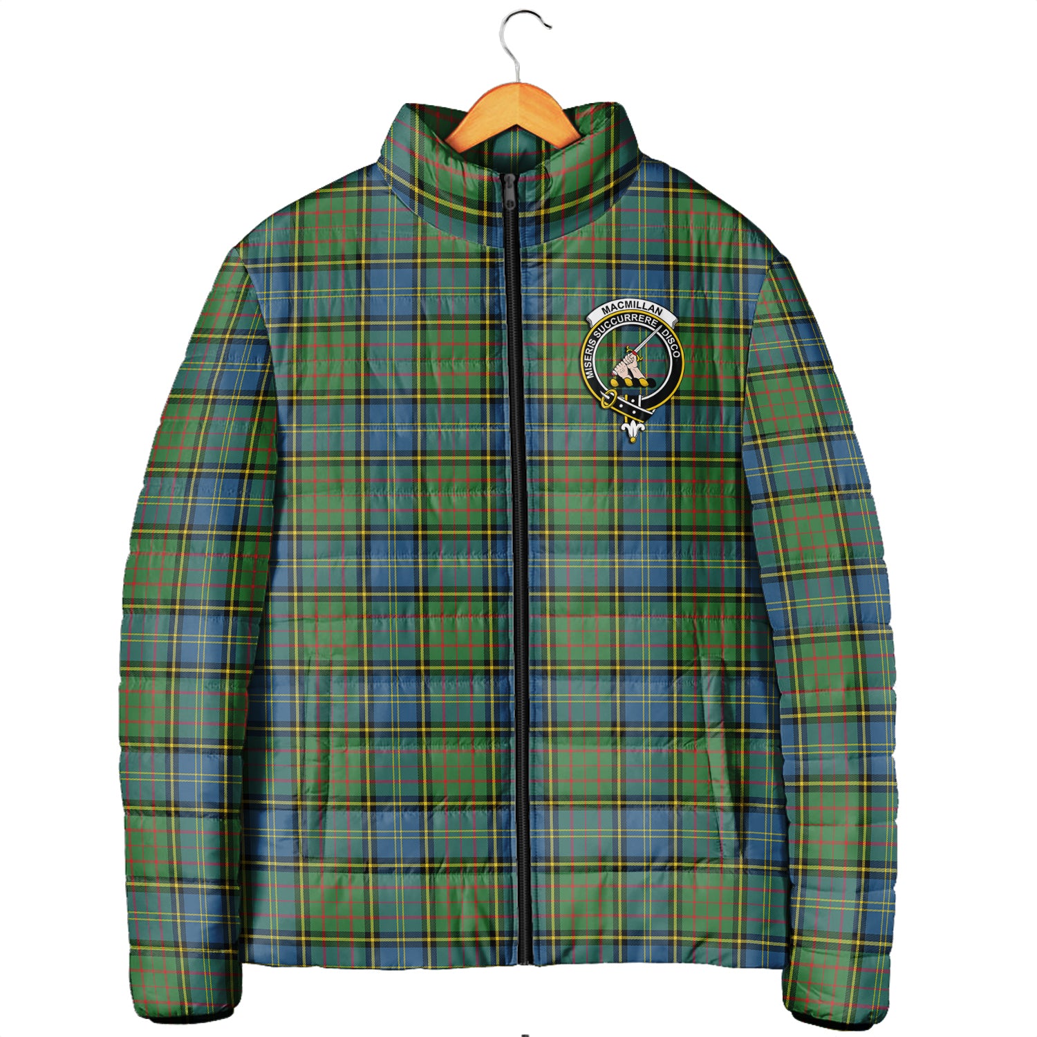 MacMillan Hunting Ancient Tartan Padded Jacket with Family Crest Men's Padded Jacket - Tartan Vibes Clothing