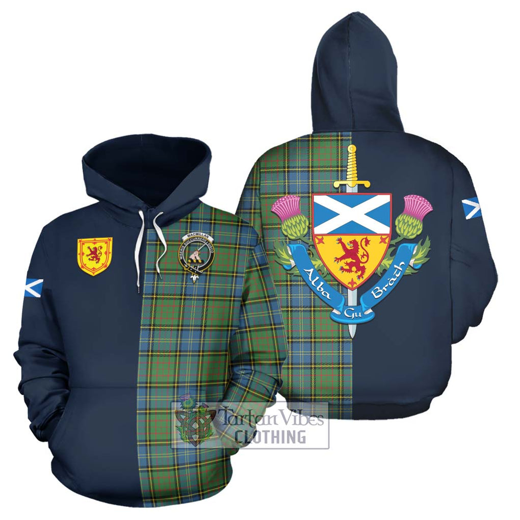 Tartan Vibes Clothing MacMillan Hunting Ancient Tartan Hoodie with Scottish Lion Royal Arm Half Style