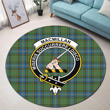 MacMillan Hunting Ancient Tartan Round Rug with Family Crest