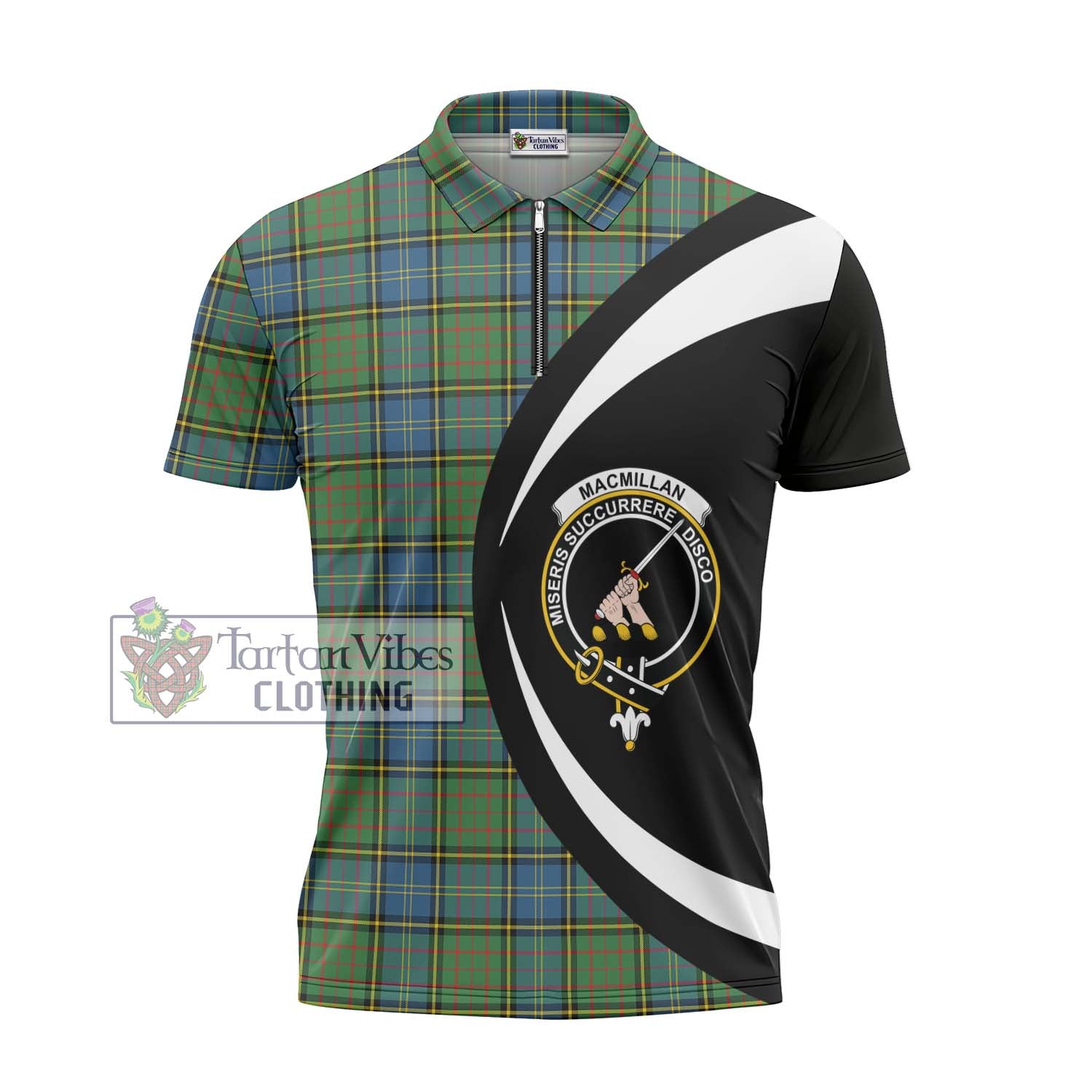 Tartan Vibes Clothing MacMillan Hunting Ancient Tartan Zipper Polo Shirt with Family Crest Circle Style