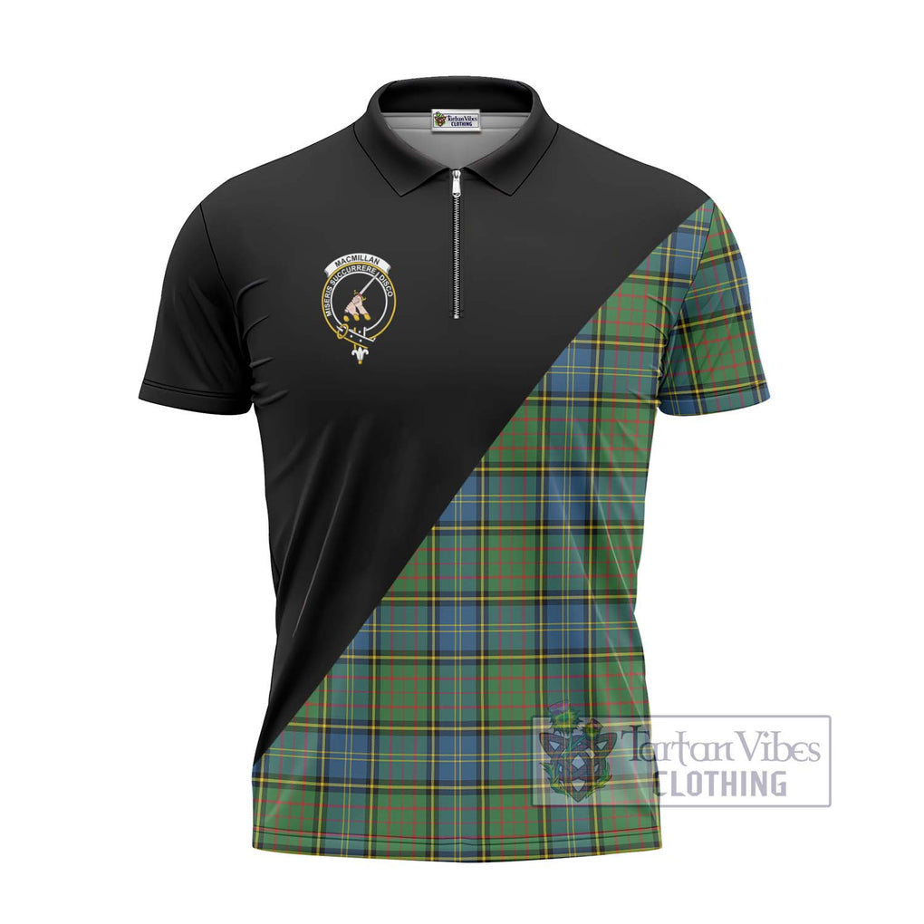 MacMillan Hunting Ancient Tartan Zipper Polo Shirt with Family Crest and Military Logo Style - Tartanvibesclothing Shop