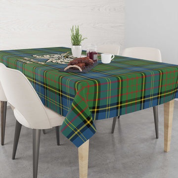 MacMillan Hunting Ancient Tartan Tablecloth with Clan Crest and the Golden Sword of Courageous Legacy