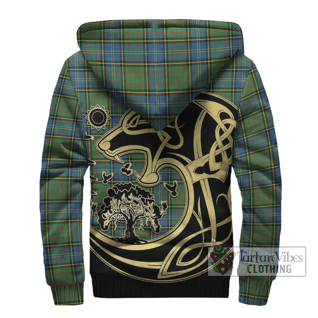 MacMillan Hunting Ancient Tartan Sherpa Hoodie with Family Crest Celtic Wolf Style - Tartan Vibes Clothing