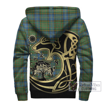 MacMillan Hunting Ancient Tartan Sherpa Hoodie with Family Crest Celtic Wolf Style