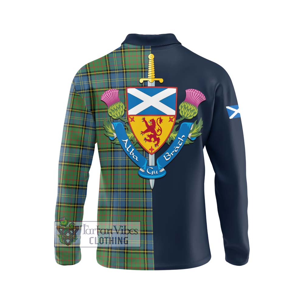 Tartan Vibes Clothing MacMillan Hunting Ancient Tartan Long Sleeve Polo Shirt with Scottish Lion Royal Arm Half Style