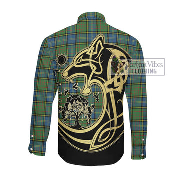 MacMillan Hunting Ancient Tartan Long Sleeve Button Shirt with Family Crest Celtic Wolf Style