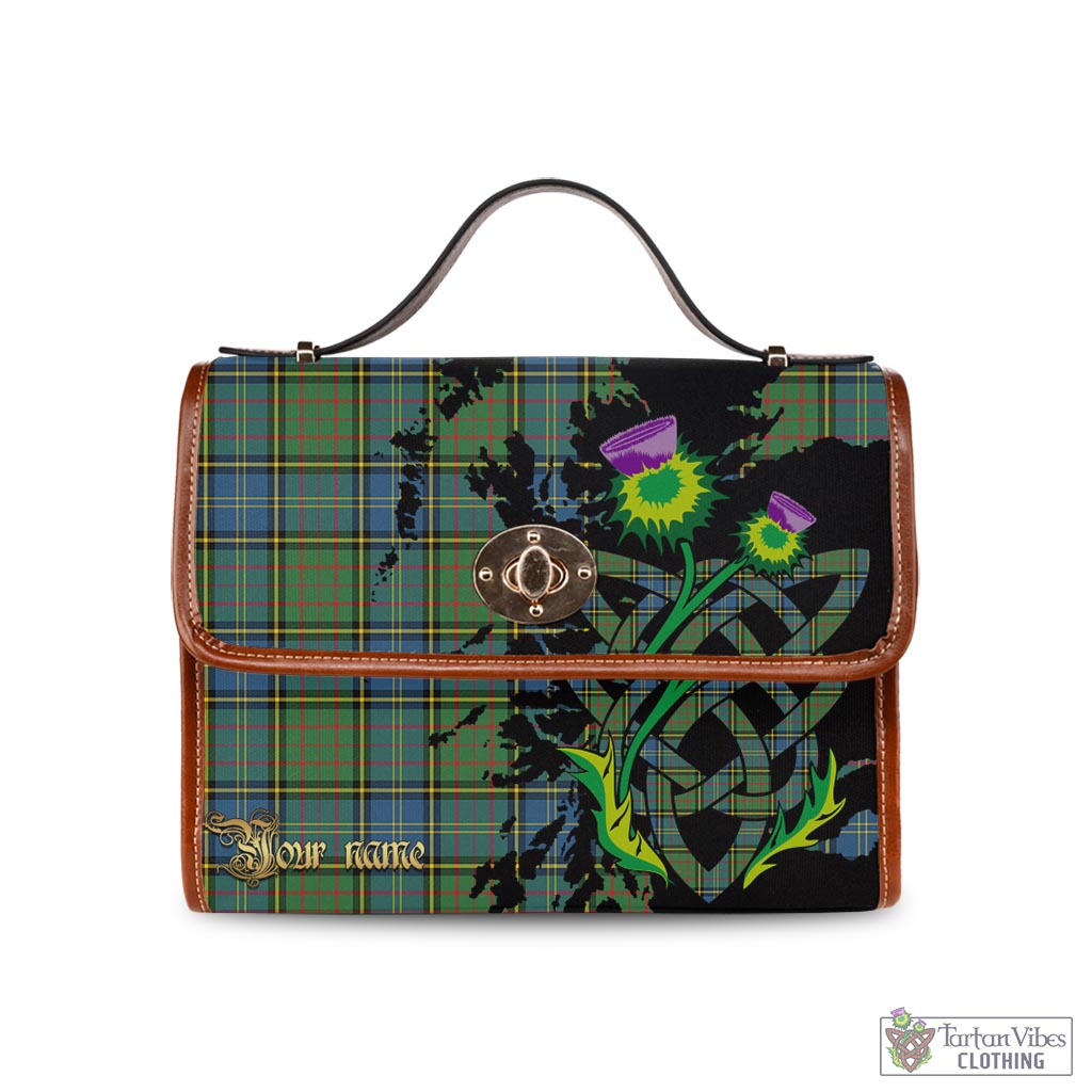 Tartan Vibes Clothing MacMillan Hunting Ancient Tartan Waterproof Canvas Bag with Scotland Map and Thistle Celtic Accents