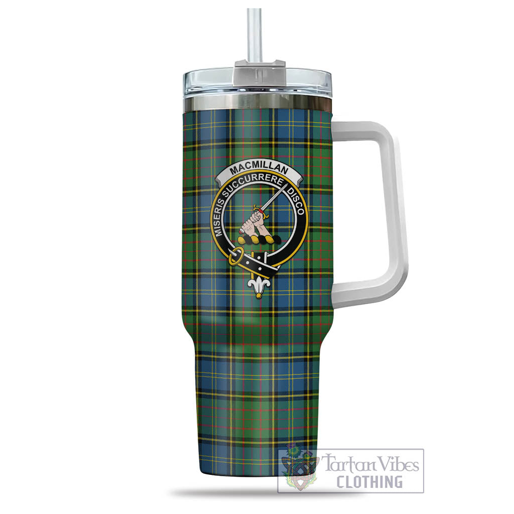 Tartan Vibes Clothing MacMillan Hunting Ancient Tartan and Family Crest Tumbler with Handle