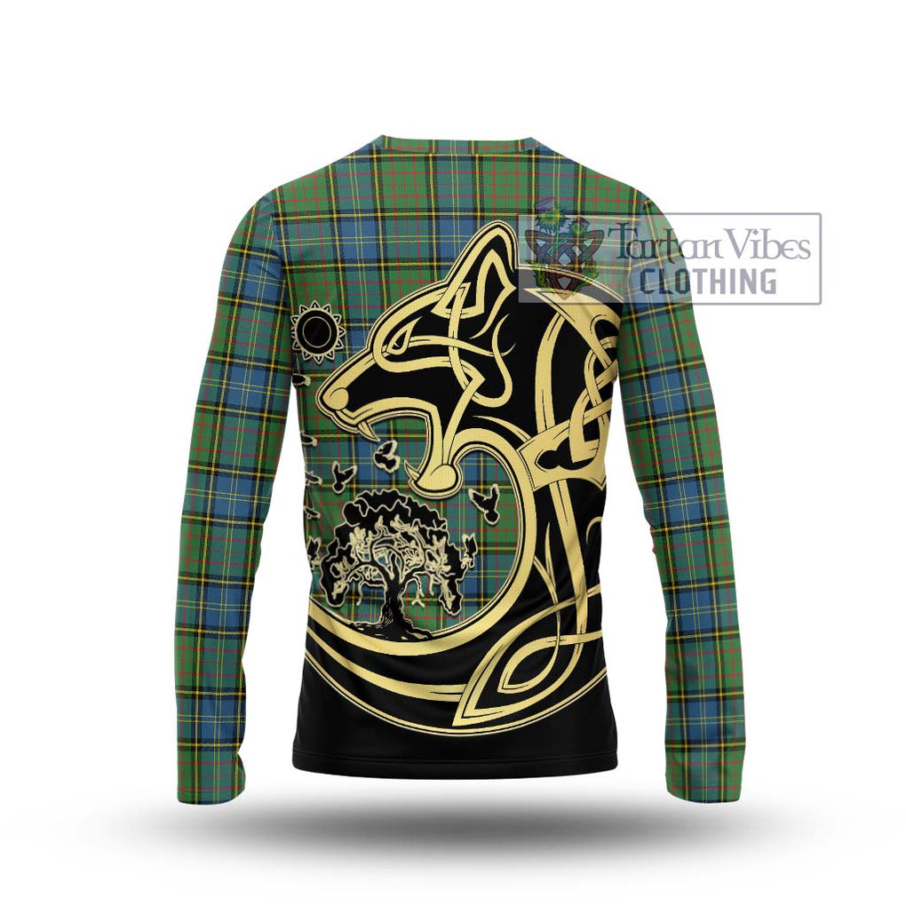 MacMillan Hunting Ancient Tartan Long Sleeve T-Shirt with Family Crest Celtic Wolf Style - Tartan Vibes Clothing