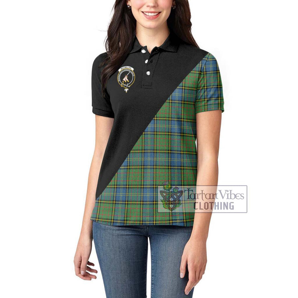 MacMillan Hunting Ancient Tartan Women's Polo Shirt with Family Crest and Military Logo Style - Tartanvibesclothing Shop