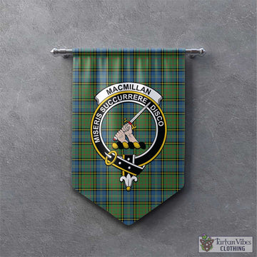 MacMillan Hunting Ancient Tartan Gonfalon, Tartan Banner with Family Crest