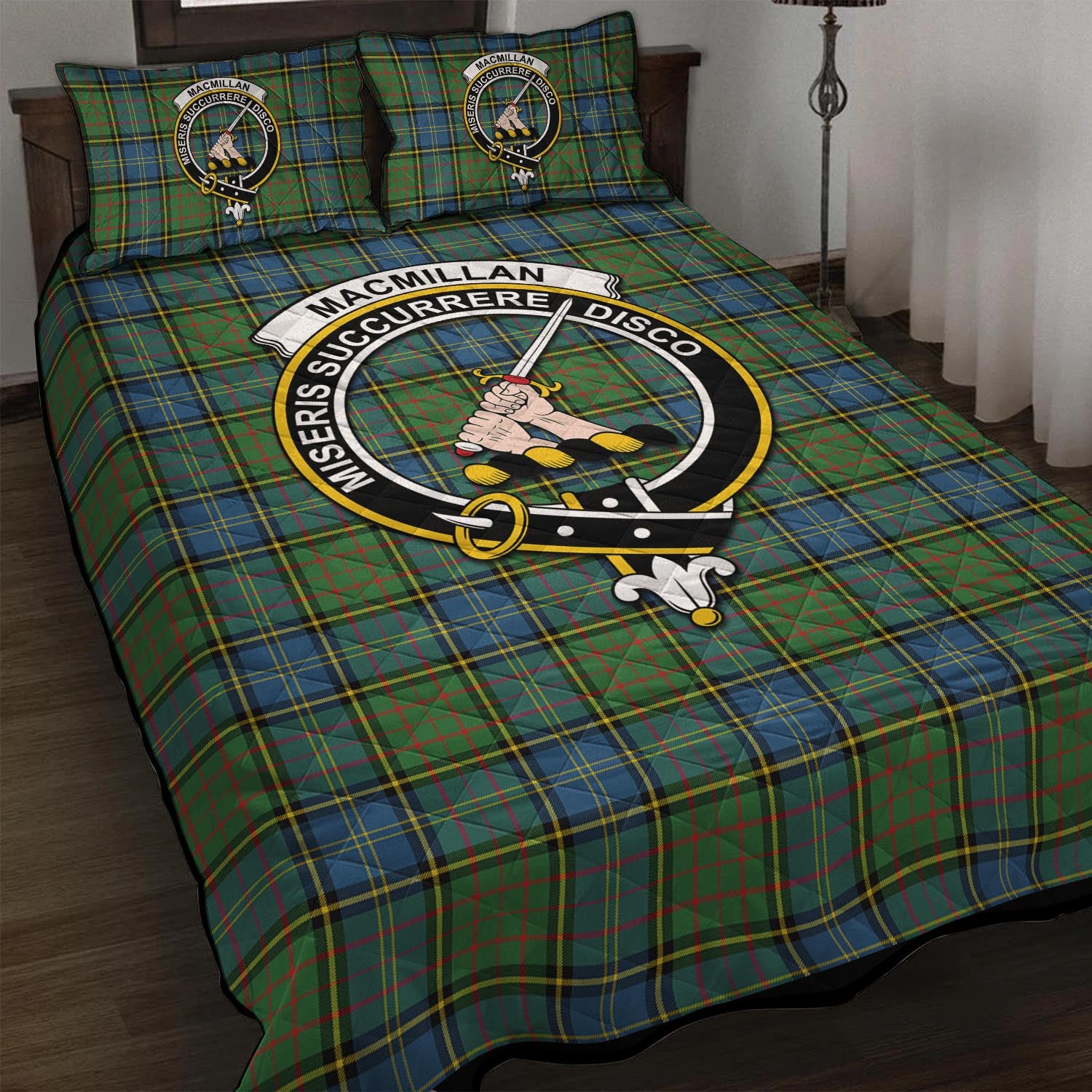 MacMillan Hunting Ancient Tartan Quilt Bed Set with Family Crest - Tartan Vibes Clothing