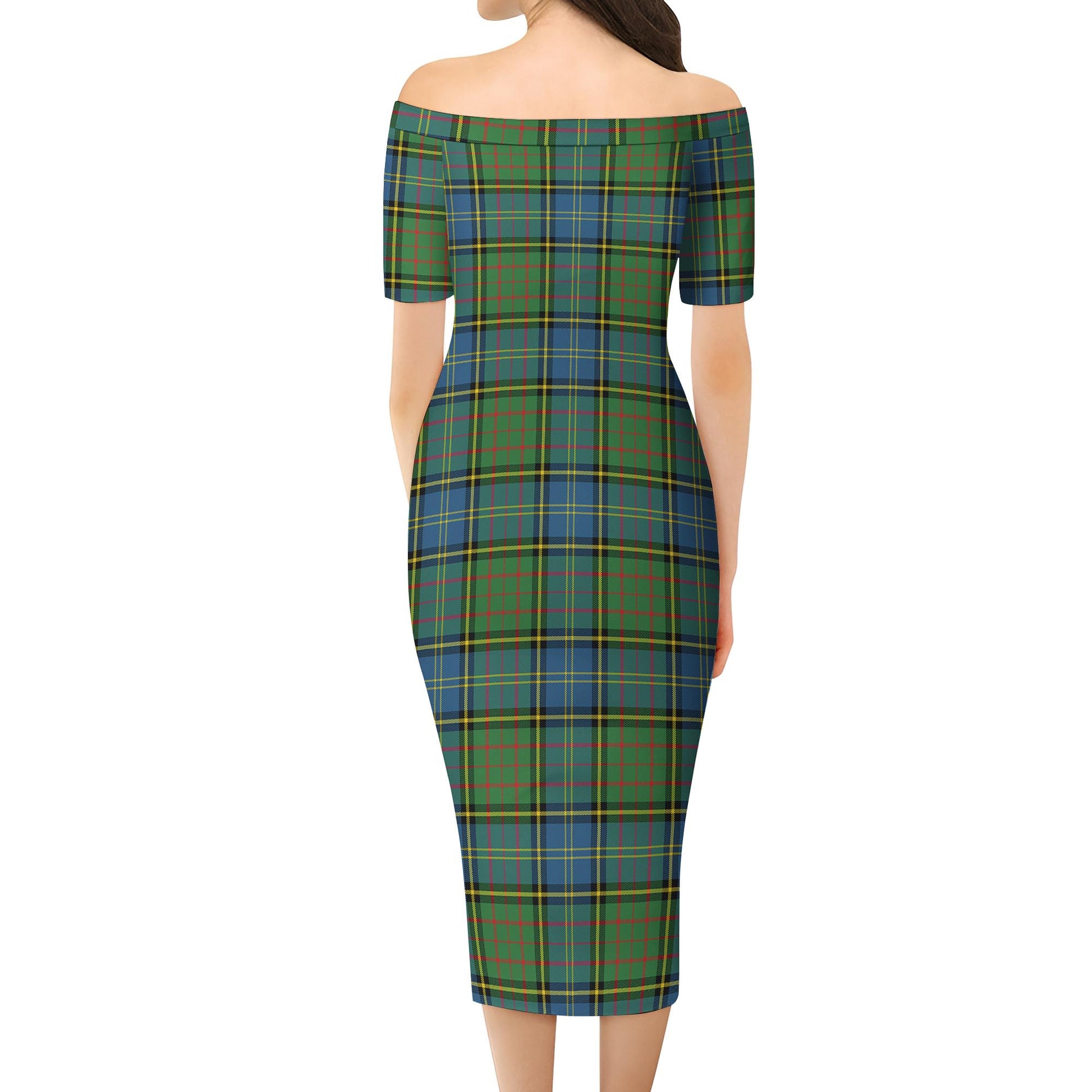 MacMillan Hunting Ancient Tartan Off Shoulder Lady Dress - Tartanvibesclothing