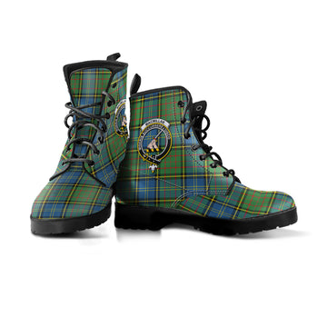 MacMillan Hunting Ancient Tartan Leather Boots with Family Crest