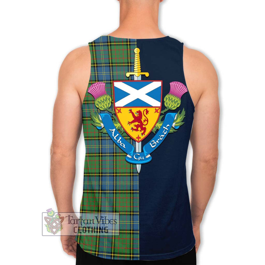 Tartan Vibes Clothing MacMillan Hunting Ancient Tartan Men's Tank Top with Scottish Lion Royal Arm Half Style