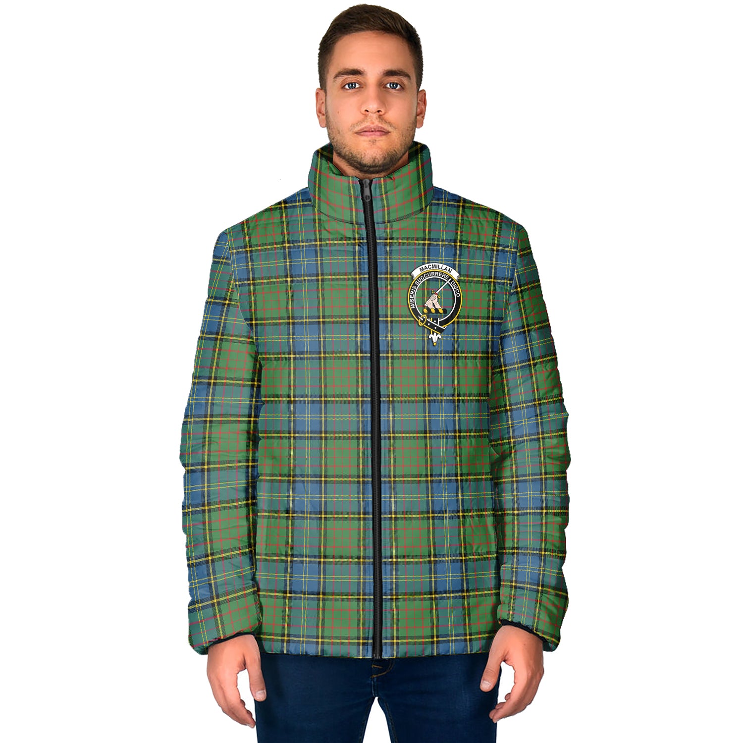 MacMillan Hunting Ancient Tartan Padded Jacket with Family Crest - Tartan Vibes Clothing