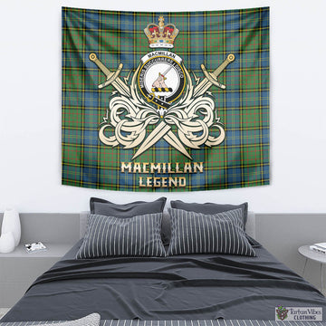 MacMillan Hunting Ancient Tartan Tapestry with Clan Crest and the Golden Sword of Courageous Legacy