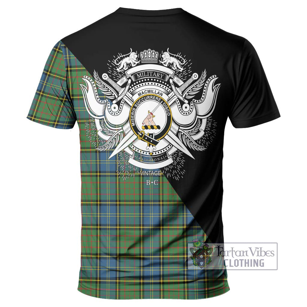 MacMillan Hunting Ancient Tartan T-Shirt with Family Crest and Military Logo Style - Tartanvibesclothing Shop