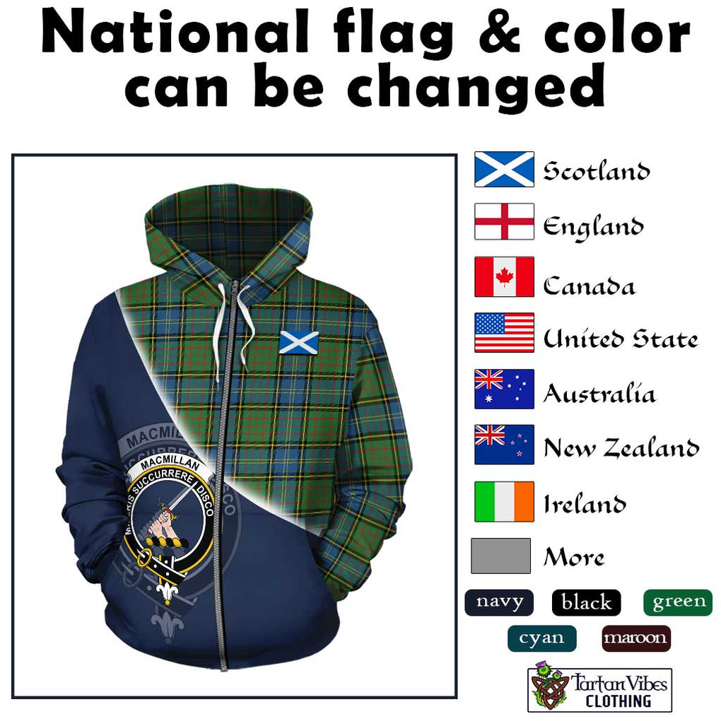 MacMillan Hunting Ancient Tartan Hoodie with Personalised National Flag and Family Crest Half Style - Tartanvibesclothing Shop