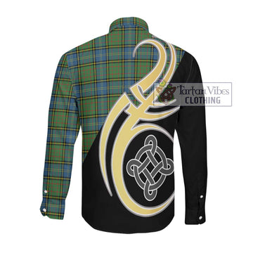 MacMillan Hunting Ancient Tartan Long Sleeve Button Shirt with Family Crest and Celtic Symbol Style