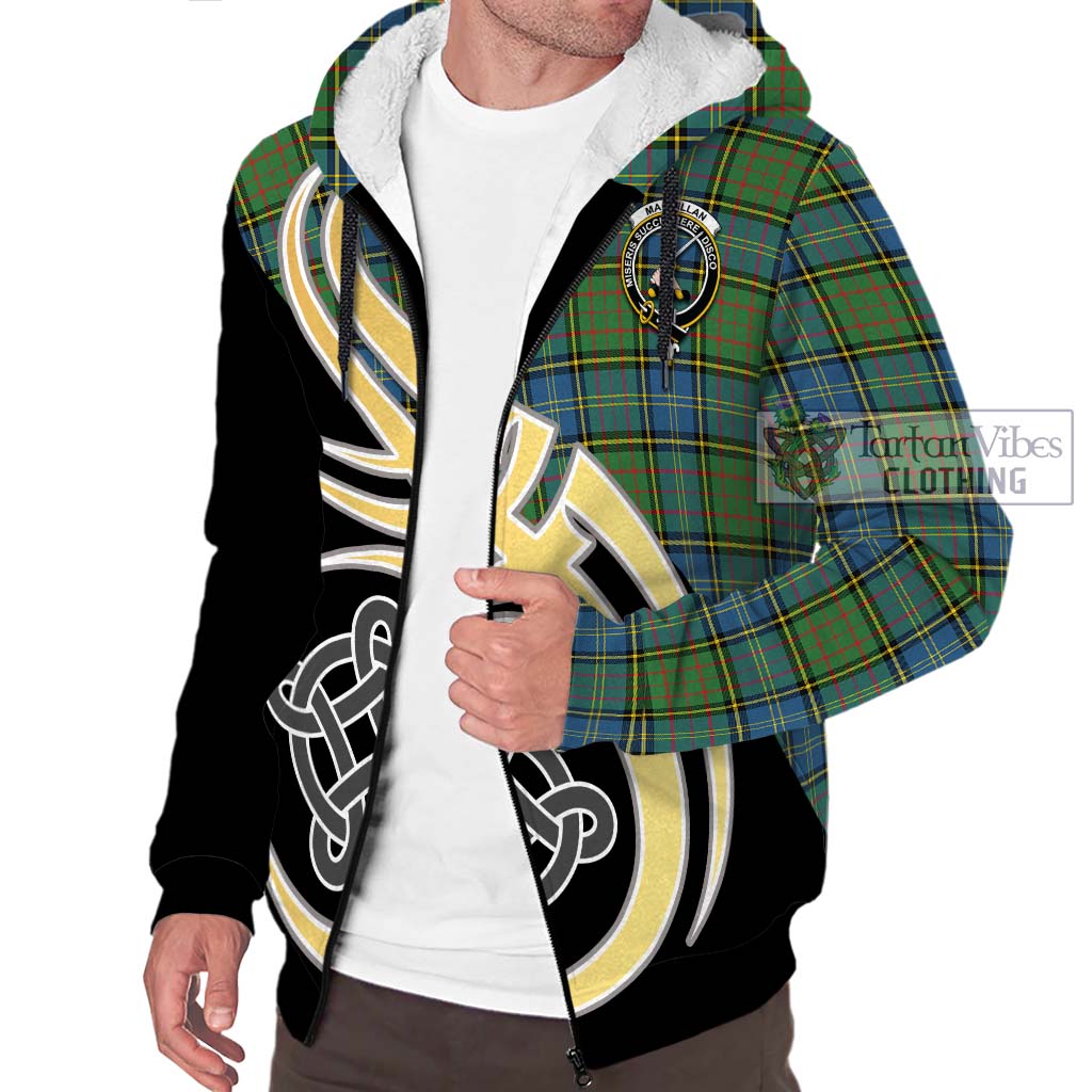 MacMillan Hunting Ancient Tartan Sherpa Hoodie with Family Crest and Celtic Symbol Style - Tartan Vibes Clothing