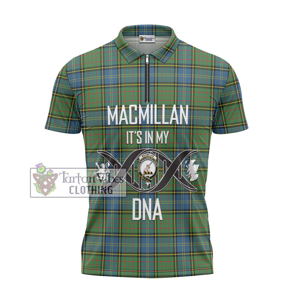 MacMillan Hunting Ancient Tartan Zipper Polo Shirt with Family Crest DNA In Me Style - Tartanvibesclothing Shop