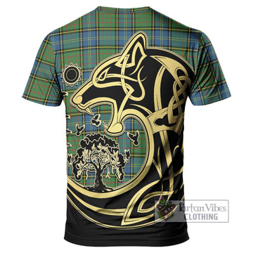 MacMillan Hunting Ancient Tartan T-Shirt with Family Crest Celtic Wolf Style