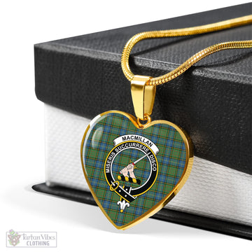 MacMillan Hunting Ancient Tartan Heart Necklace with Family Crest