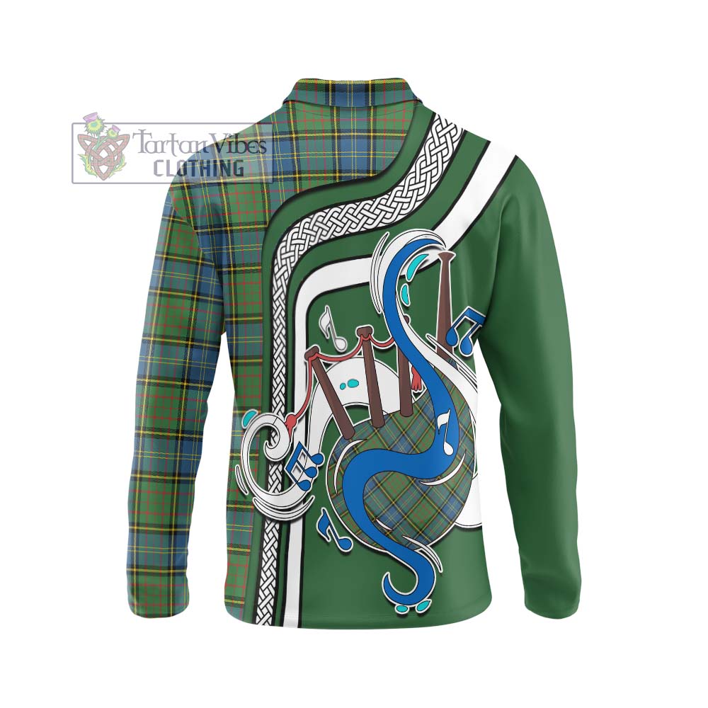 Tartan Vibes Clothing MacMillan Hunting Ancient Tartan Long Sleeve Polo Shirt with Epic Bagpipe Style