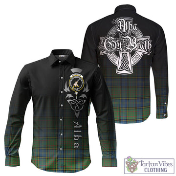 MacMillan Hunting Ancient Tartan Long Sleeve Button Up Featuring Alba Gu Brath Family Crest Celtic Inspired