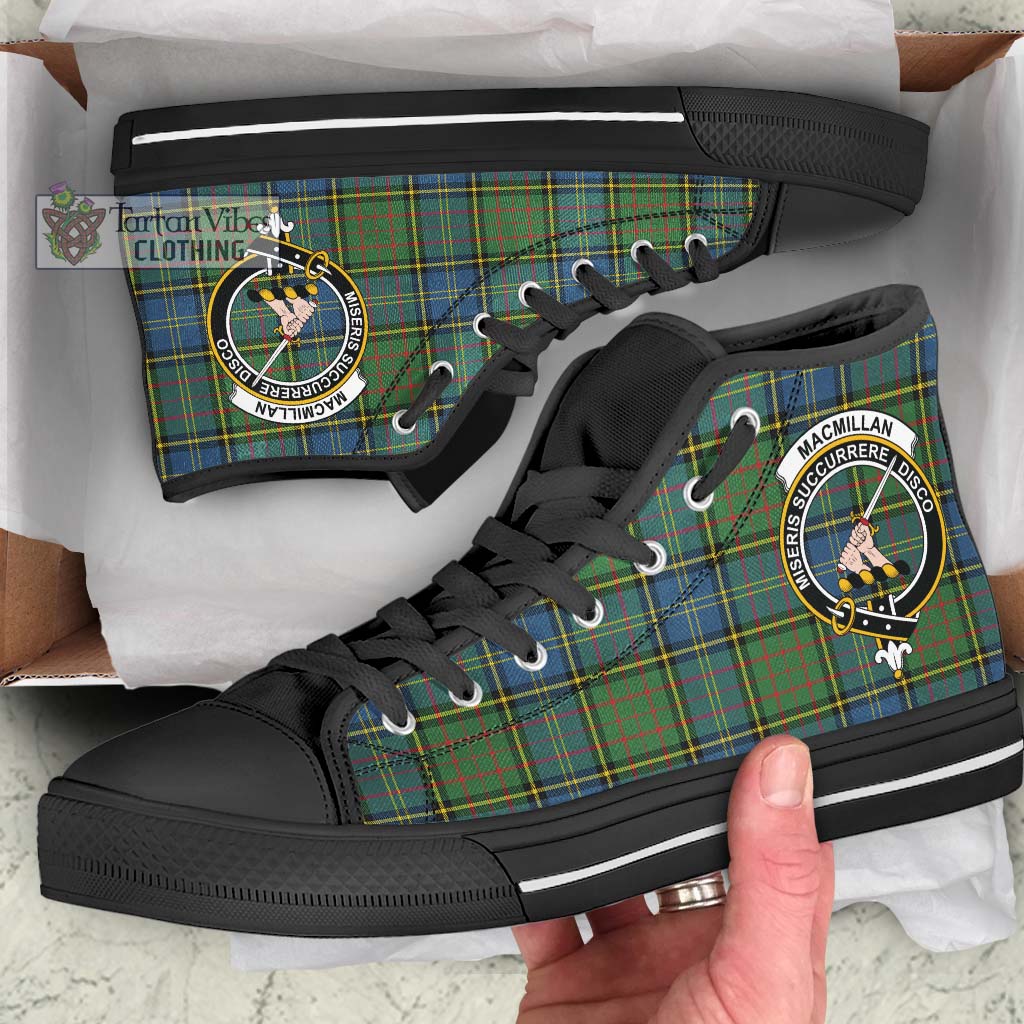 Tartan Vibes Clothing MacMillan Hunting Ancient Tartan High Top Shoes with Family Crest