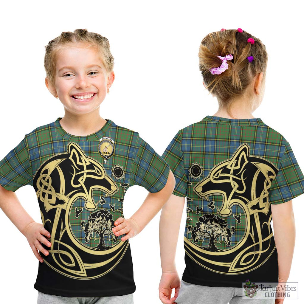 MacMillan Hunting Ancient Tartan Kid T-Shirt with Family Crest Celtic Wolf Style - Tartan Vibes Clothing